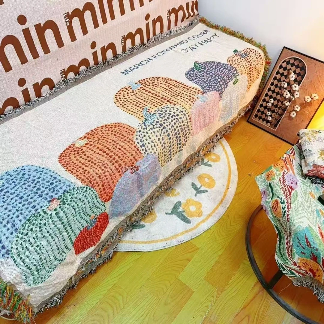 升级款（南瓜90*180）编织提花沙发巾盖毯四季通用沙发垫双面毯子