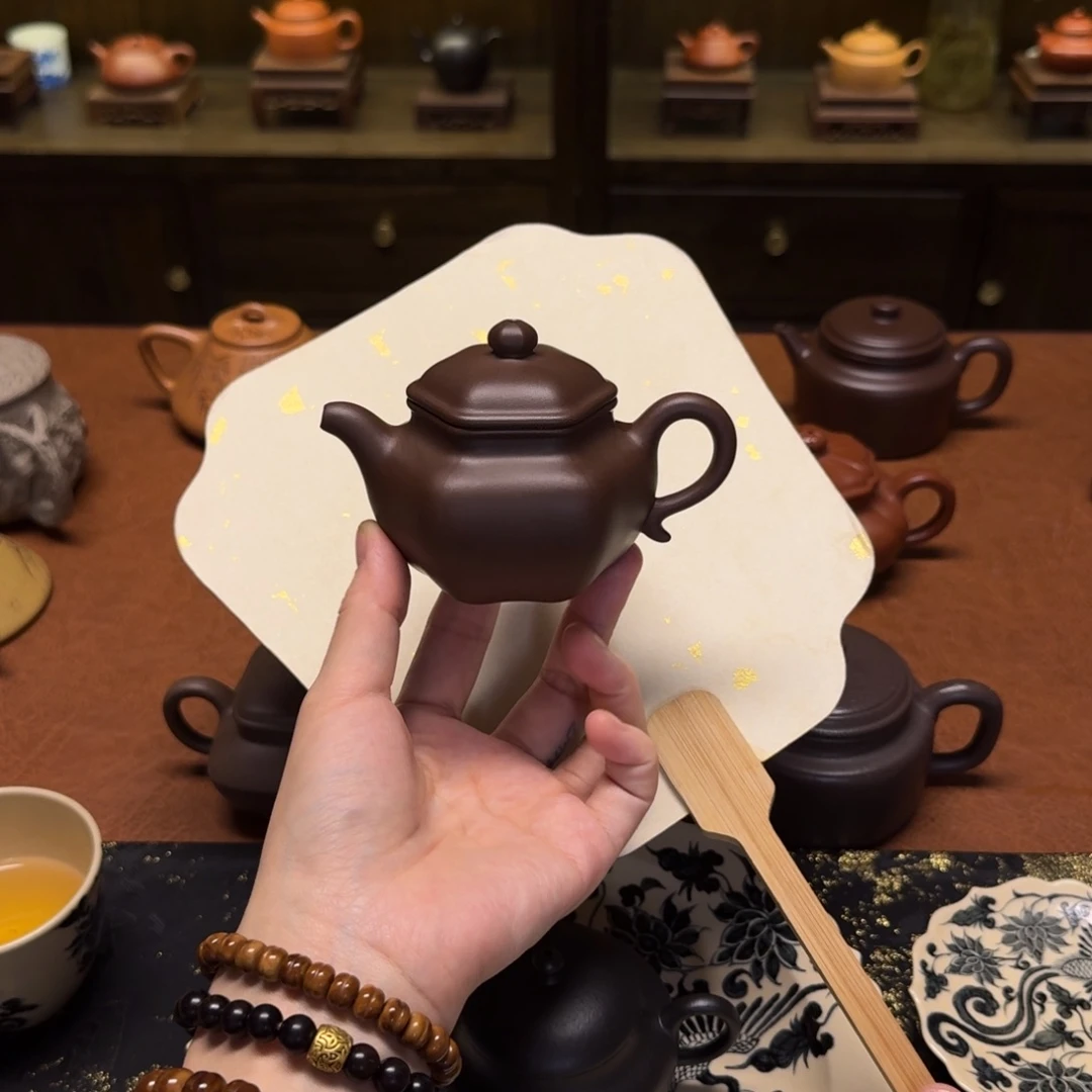 茶壶紫砂150cc，六方莲子，老紫泥，薄胎