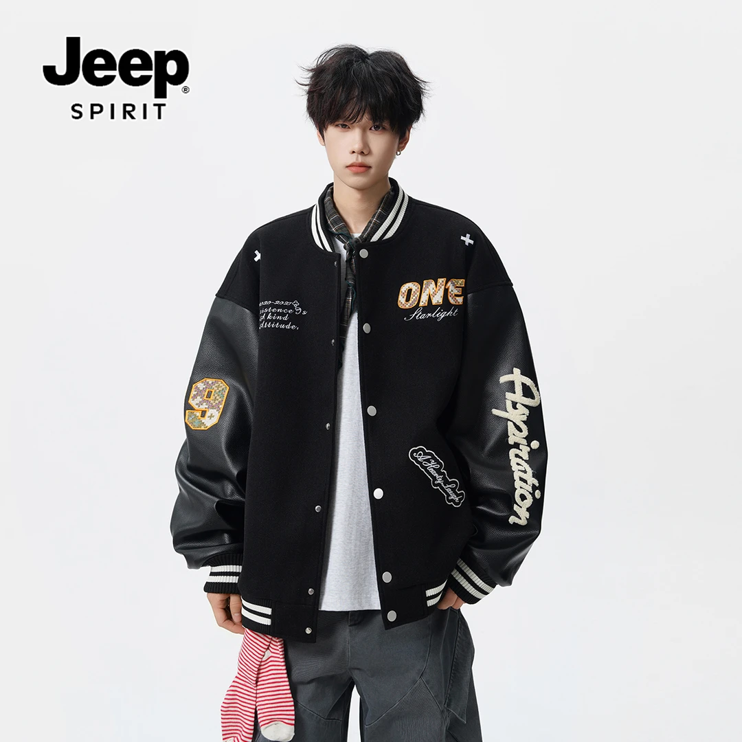 JEEPSPIRIT530G高街棒球领夹克男秋冬潮秋冬穿搭男士加绒棒球领