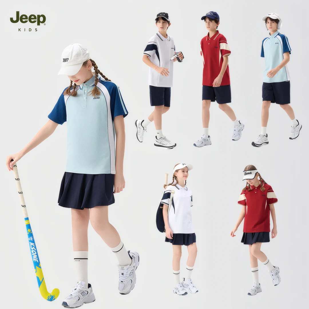 吉普夏季男女童网球运动训练套装亲子装中大童透气短袖短裤两件套