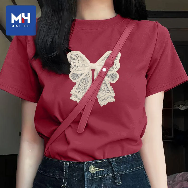 唐狮集团MH红色卡通女t恤2025新款夏季显瘦正肩宽松体恤纯棉上衣P
