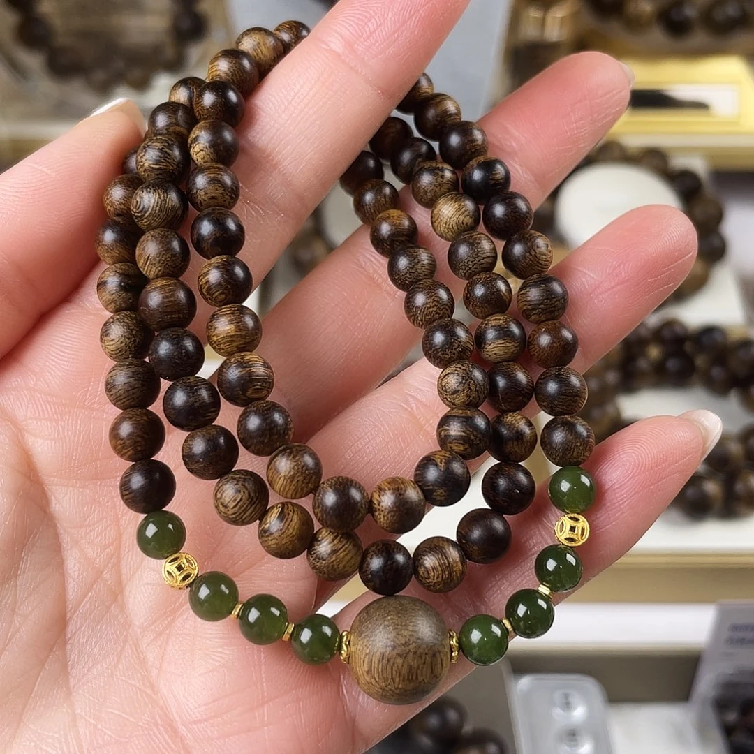沉香手串越南芽庄老白棋窖藏玉化瘤疤虎0.6