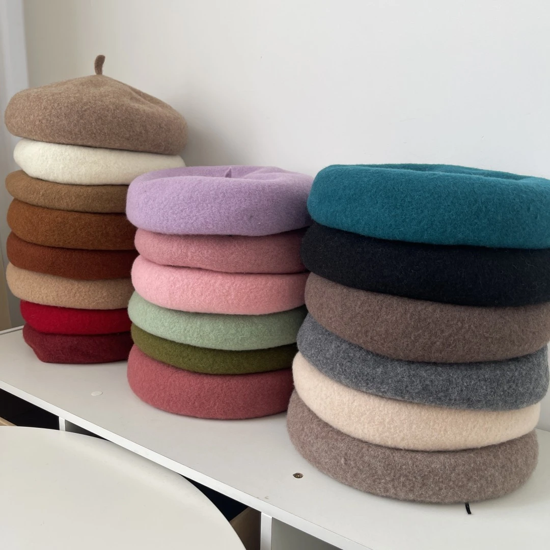 高品质100%澳洲纯羊毛贝雷帽女秋冬南瓜帽复古大头围显脸小画家帽