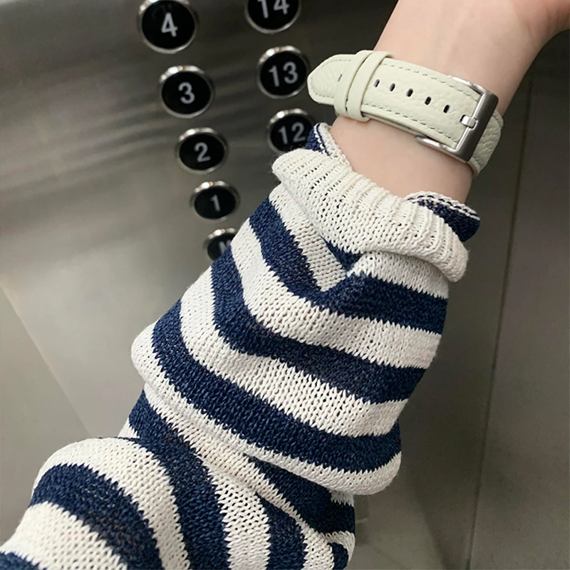 CHAO级！韩系慵懒宽松大码条纹针织衫女夏季防晒外穿镂空罩衫春秋