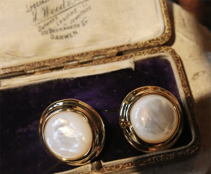 铜合金耳饰 「一轮心动」白蝶贝耳钉戒指