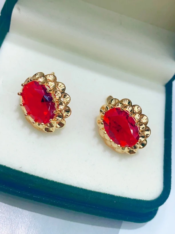 合金玻璃耳饰 红色qiqak耳环妈妈款6号货款时尚洋气