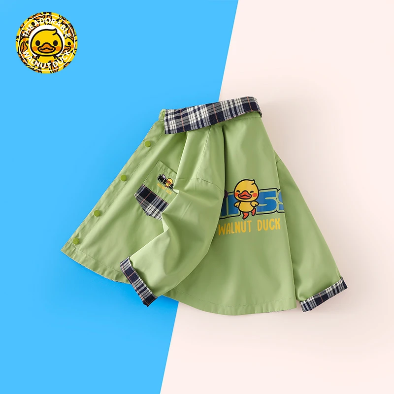小黄鸭儿童春季时尚休闲潮流洋气双面两穿格子外套HTA08xc