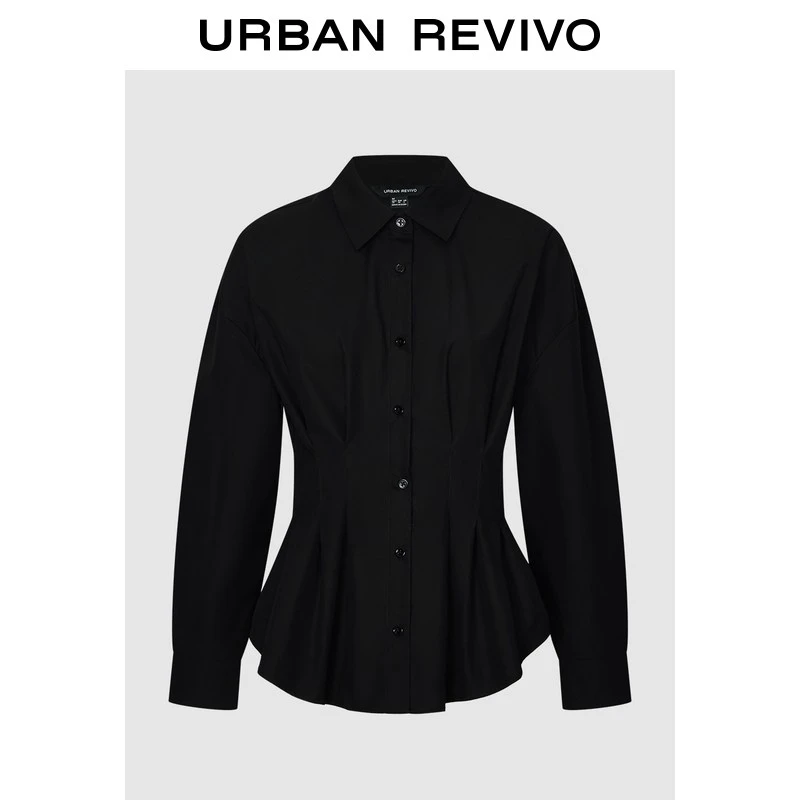 UR2026春季新款女装气质设计感翻领捏褶开襟衬衫UWM260016