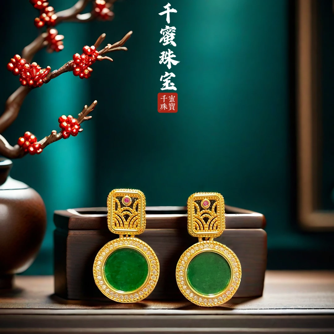 天然缅甸A货翡翠冉冉升起耳钉