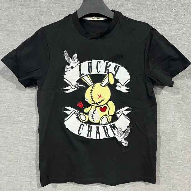 Luc 夏季短袖休闲百搭宽松卡通纯棉T恤时尚男士黑红上衣轻奢