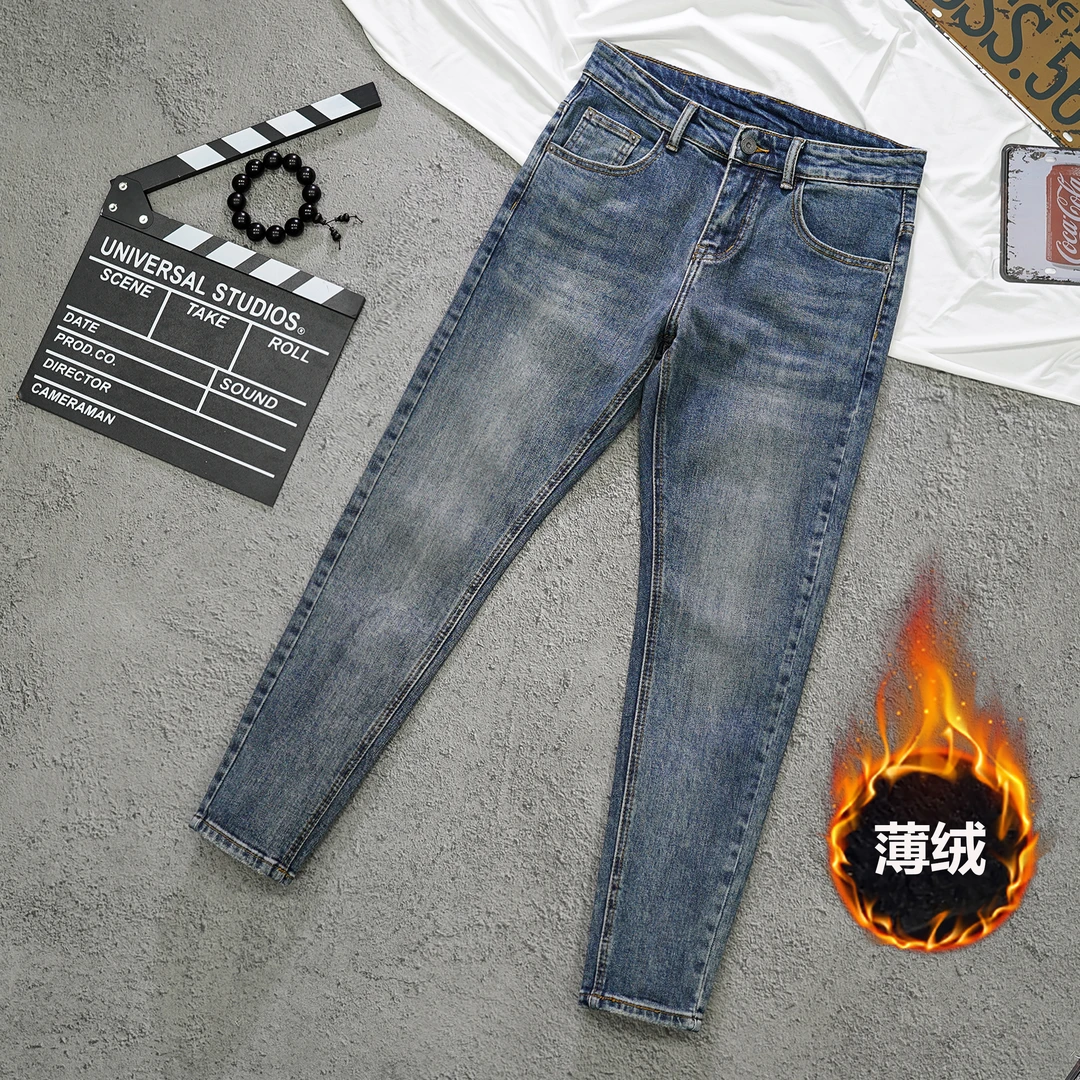 男款秋冬修身牛仔裤2025新款修身小脚九分裤复古弹力休闲长裤潮牌