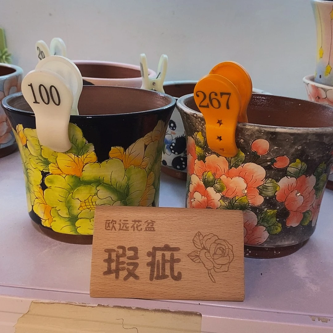 紫砂花盆红陶手绘花盆
