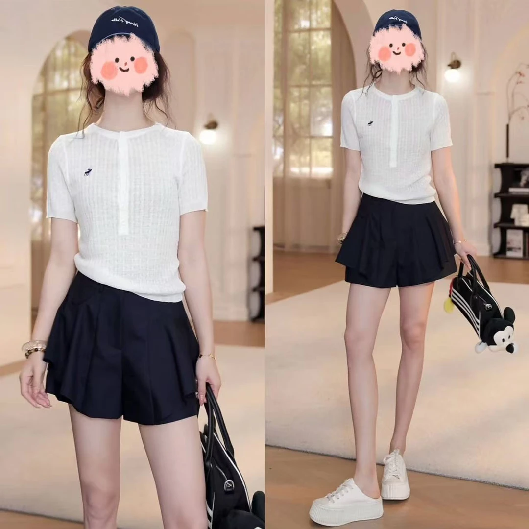 洋气衣服女2025夏季时尚减龄针织短袖T恤上衣显瘦百搭短裤套装女