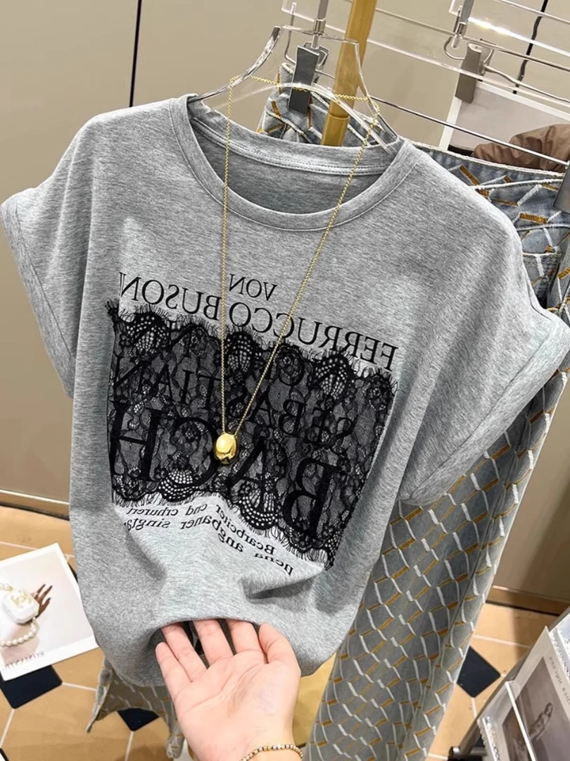 欧货宽松印花t恤短袖女夏季大码胖mm显瘦休闲百搭a圆领体恤衫上衣