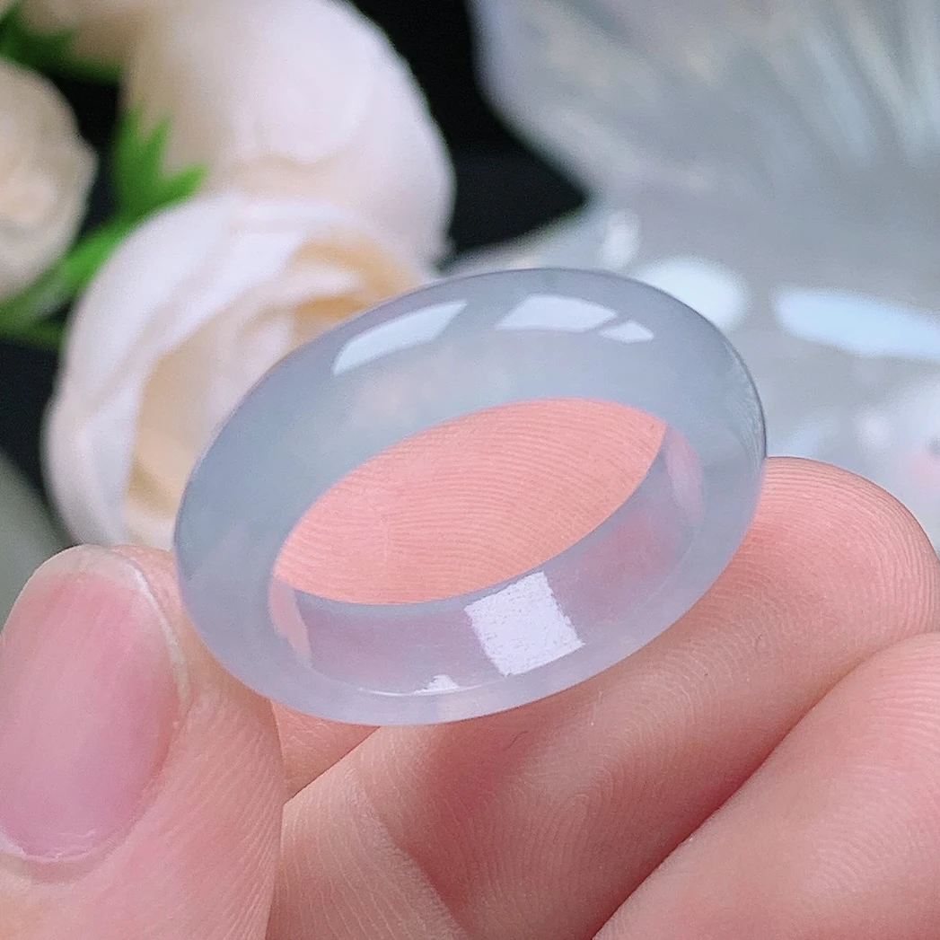 天然翡翠A货老坑冰种水润起胶飘花戒指指环18号圈口内径18.3mm#5S