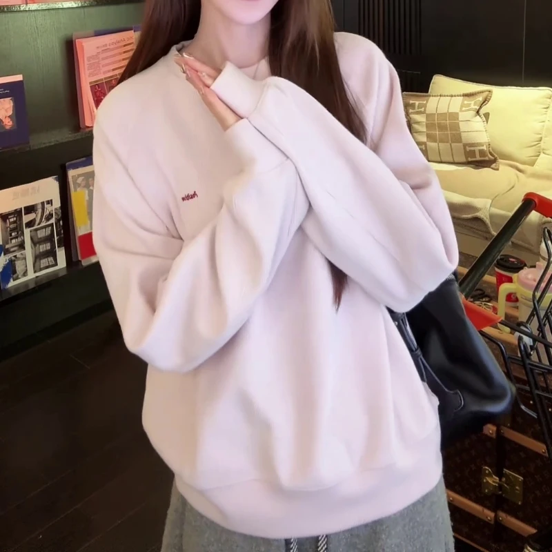 2025秋冬新款温柔风气质减龄加绒加厚卫衣女宽松休闲简约百搭上衣