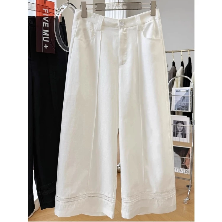 天丝镂空九分休闲裤2025夏季薄款梨型身材小个子宽松设计感阔腿裤