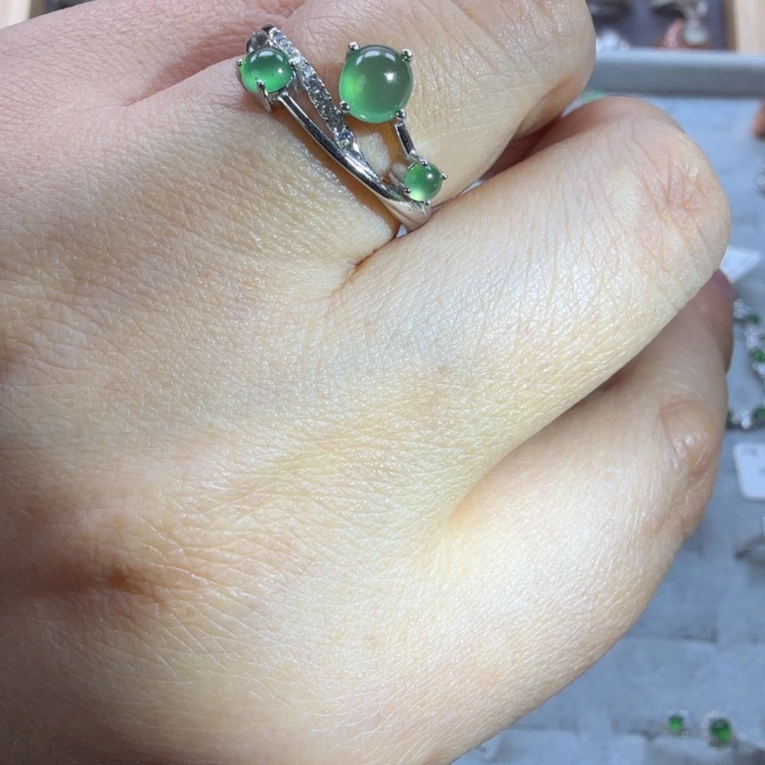 翡翠银S925镶嵌戒指天然缅甸翡翠a货