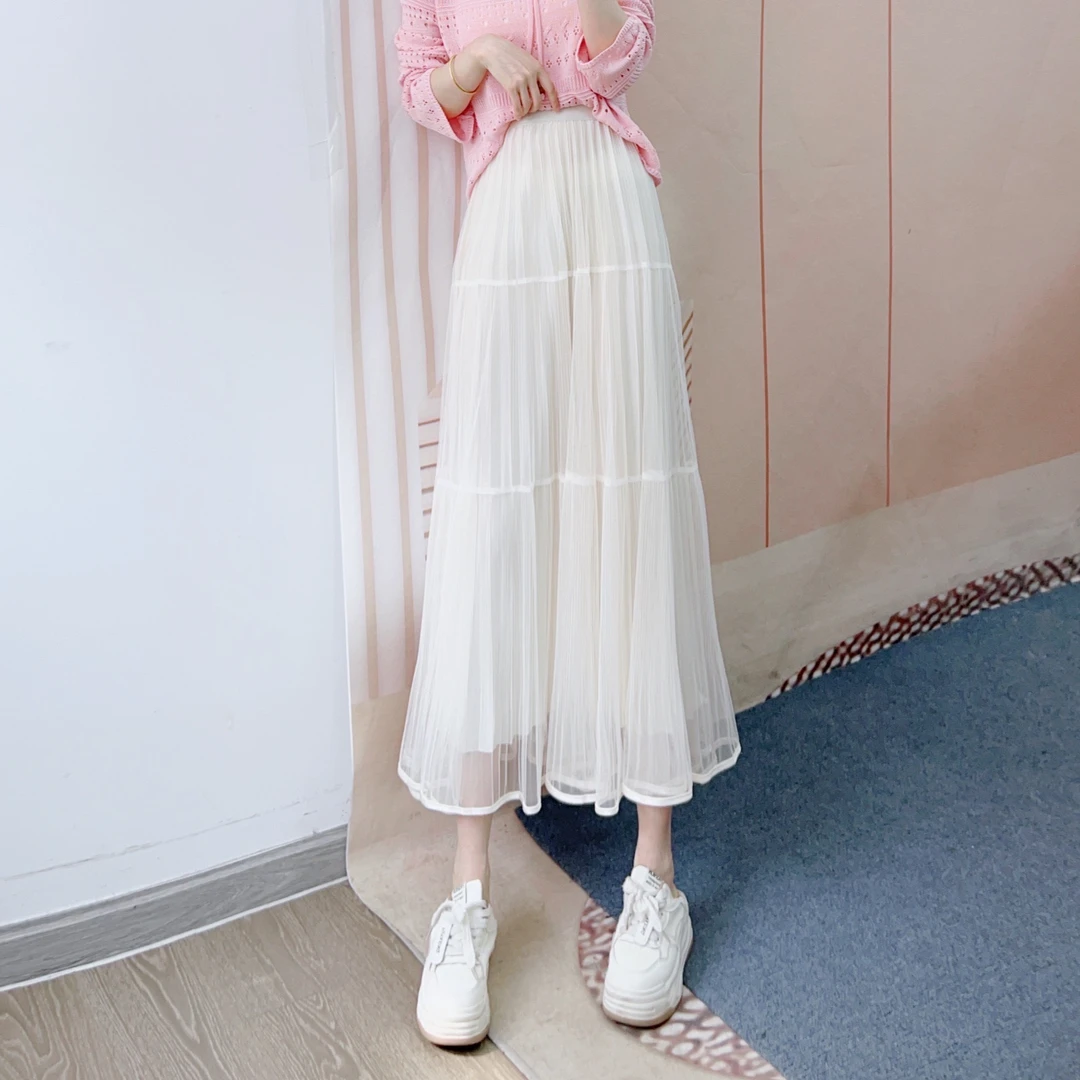 201两层蛋糕大摆纱裙高腰百搭甜美半身裙2201/XJ