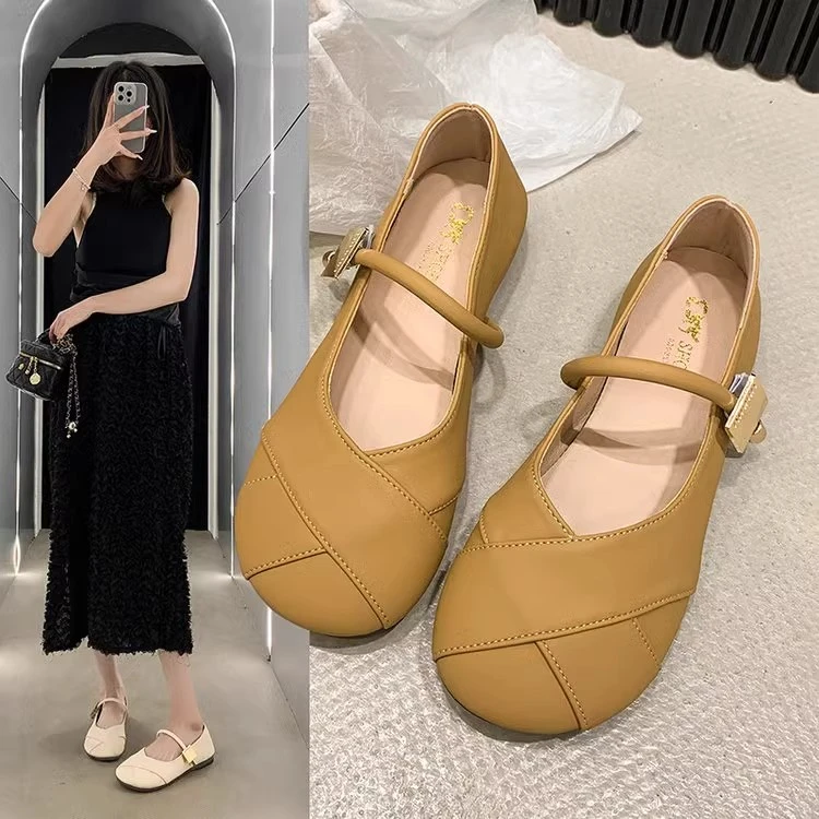银色单鞋女2025年夏新款配裙子软底孕妇豆豆鞋芭蕾风平底玛丽珍鞋