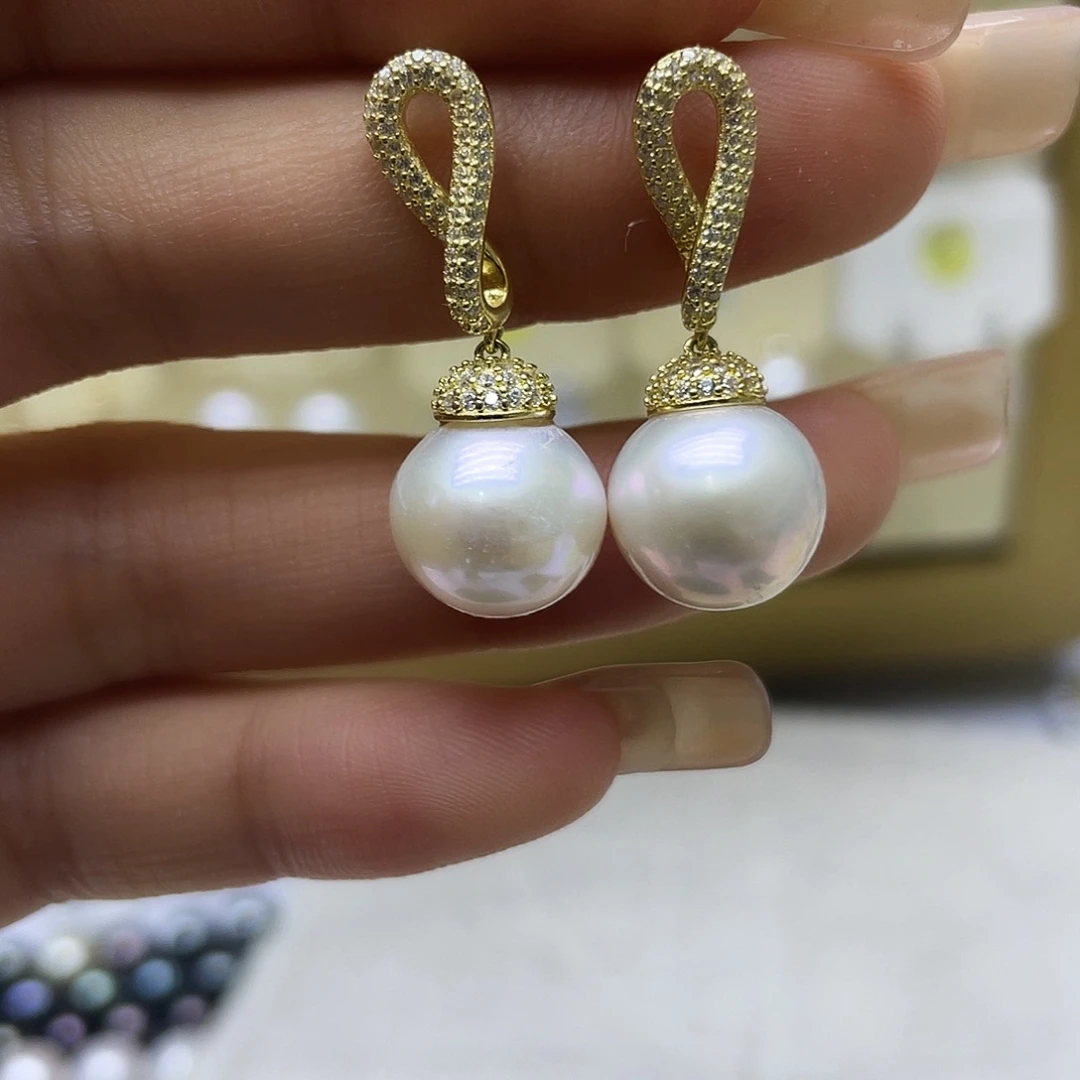 银S925镶嵌淡水珍珠耳饰