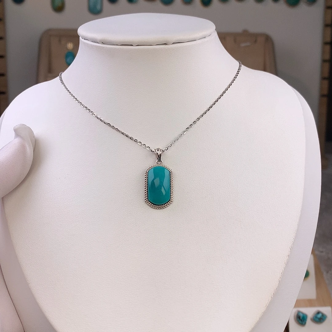 绿松石银S925镶嵌吊坠(不含链)