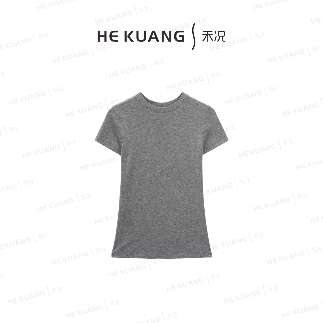 禾况HEKUANG【夏洛特】莱赛尔天丝羊毛亲肤透气简约T恤T652 0035