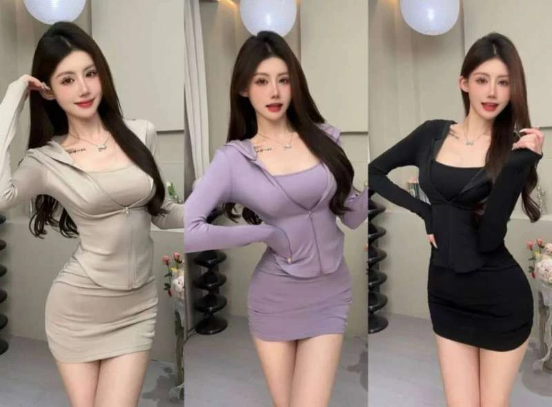 春装显瘦防晒衫瑜伽服外套+百搭防走光包臀短裙裤套装女1803