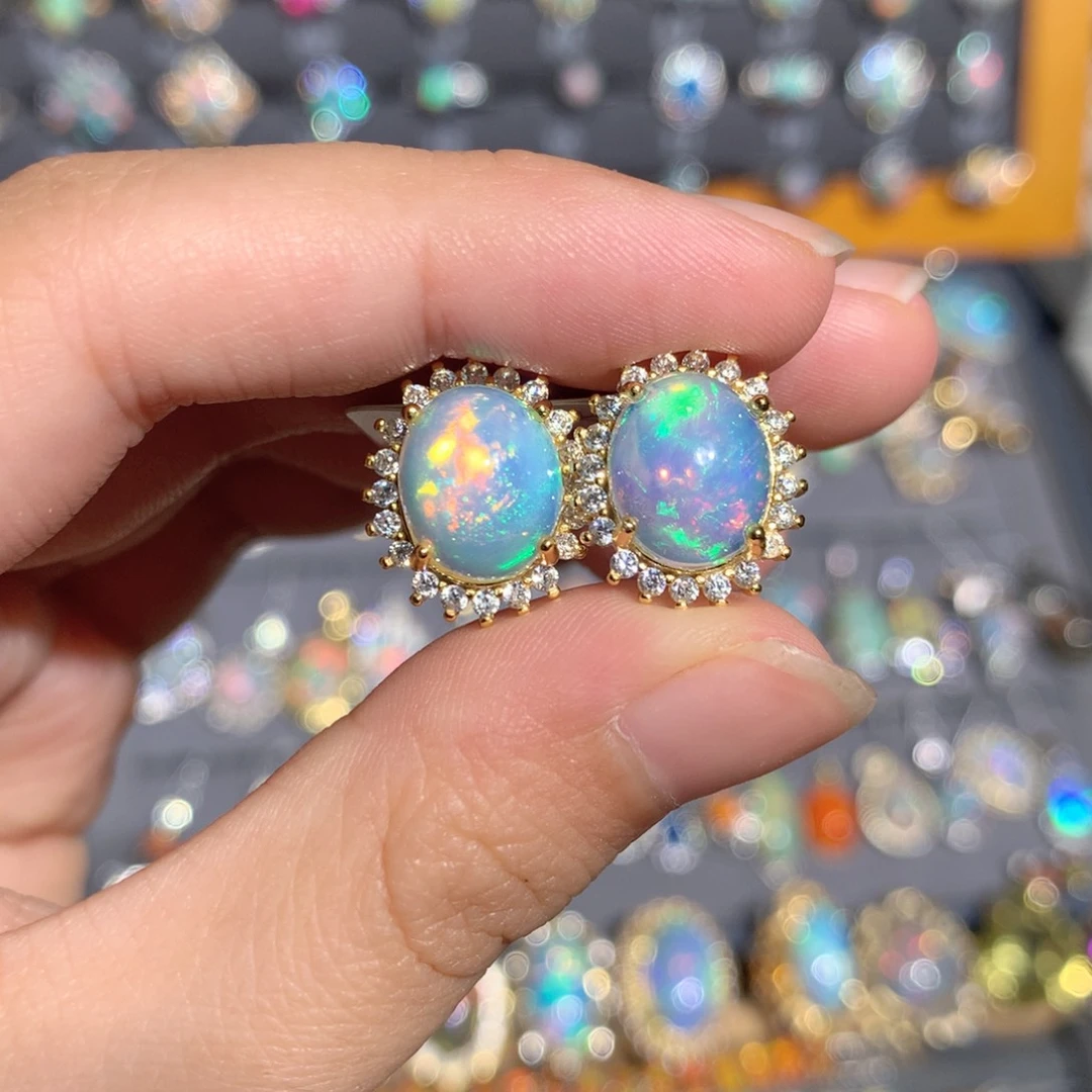 银S925镶嵌欧泊欧泊耳饰y