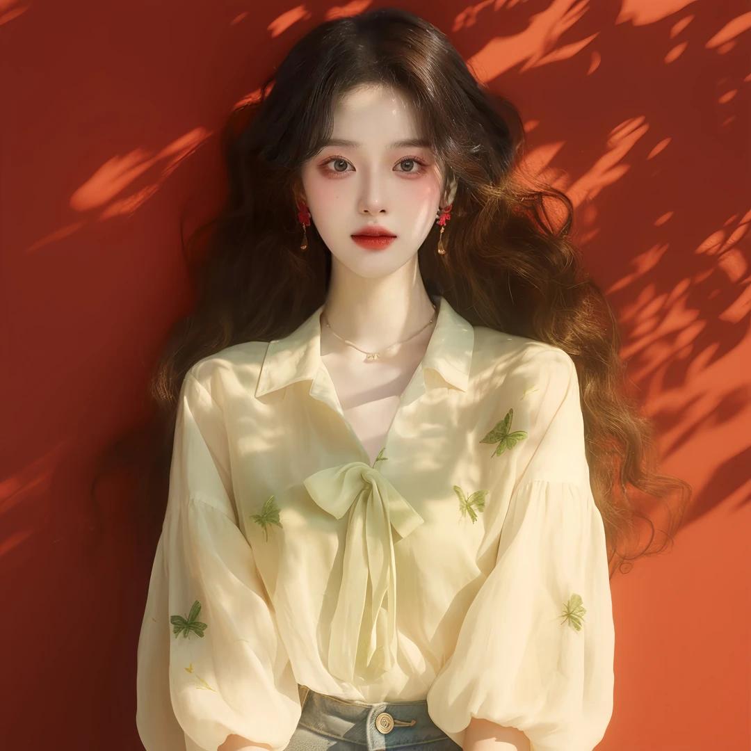 洋气衣服女绿色印花防晒雪纺衬衫2024早秋新款女装甜美公主风独特