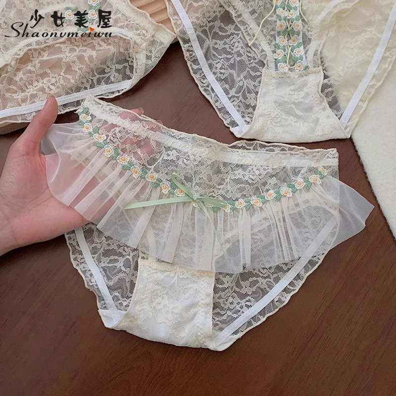 少女美屋蕾丝纯欲花边日系低腰网纱三角裤性感小仙女内裤甜美秋冬