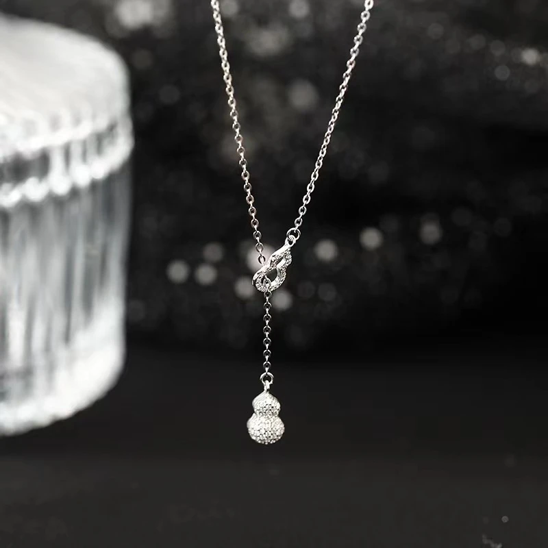 坠链均925银 S925银双葫芦项链福禄吊坠网红百搭气质轻奢锁骨链