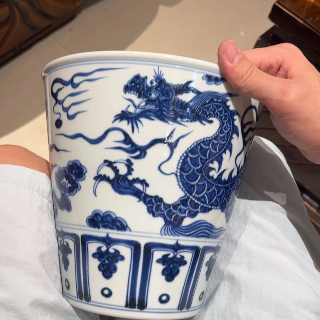 瓷片元龙冰桶手绘青花