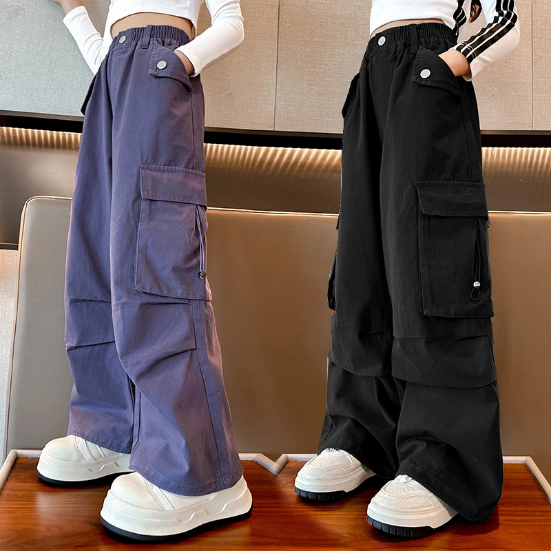 女童工装裤春秋新款宽松时尚中大童裤子洋气百搭女孩子休闲工装裤