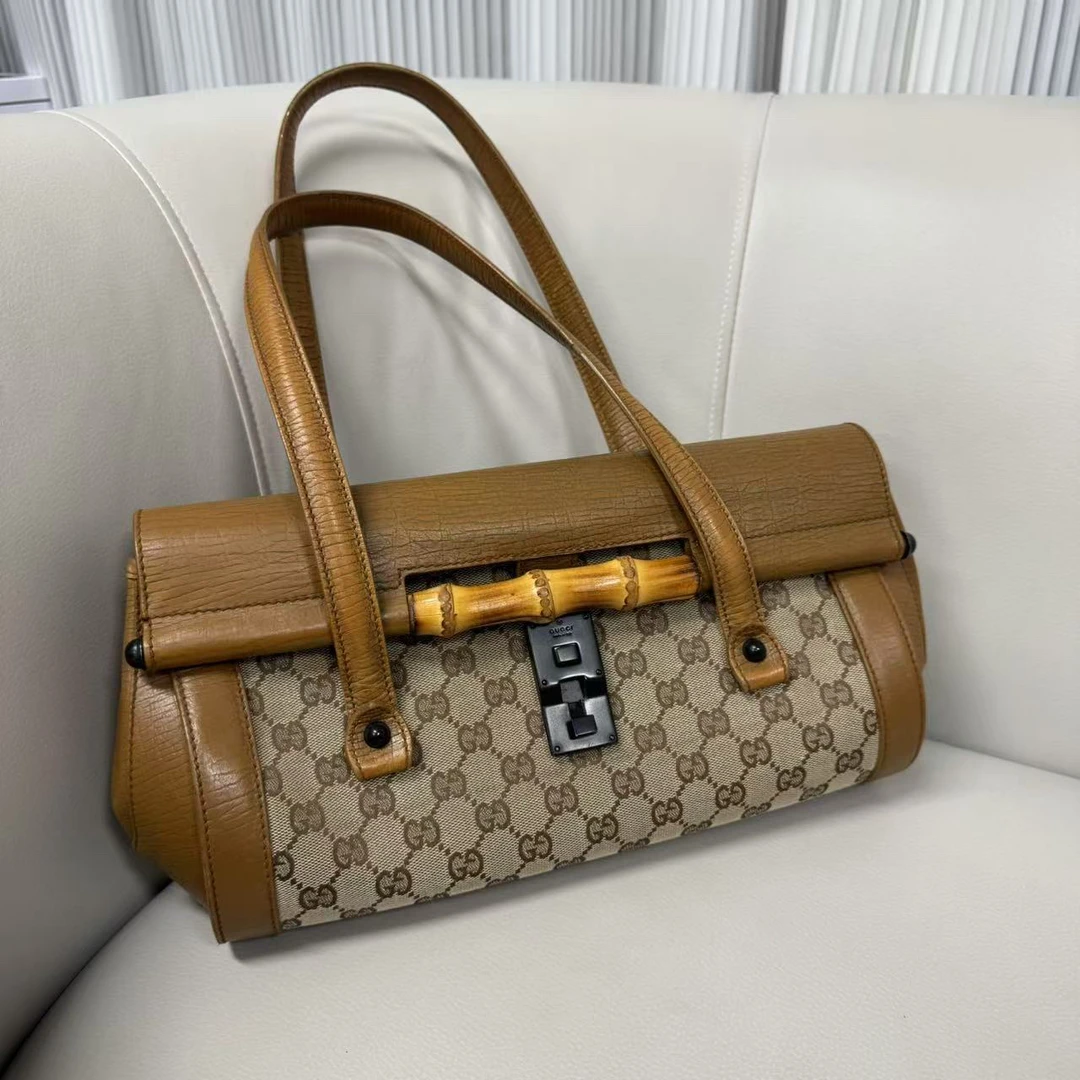 95新 GUCCI/古驰 古驰竹节老花手提包