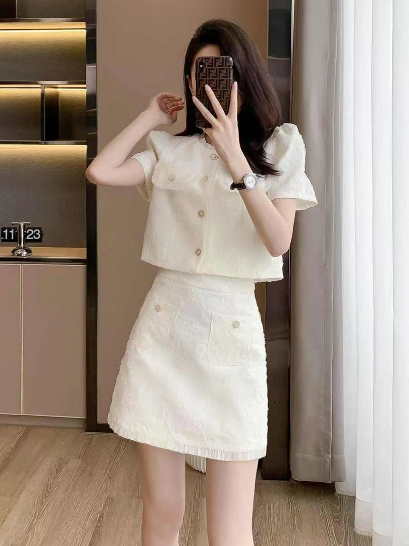 夏季高级感裙子气质提花两件套高贵洋气上档次小个子女装套装裙