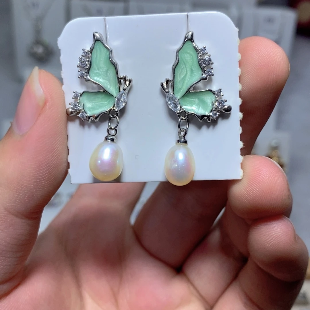 银S925镶嵌耳饰淡水珍珠