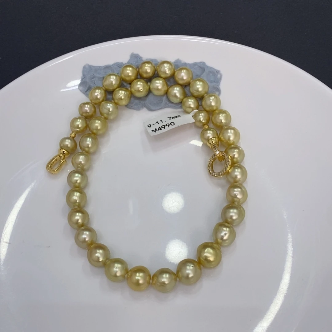 未镶嵌颈饰海水珍珠星**蹈金珠项链9-11.7mm忙