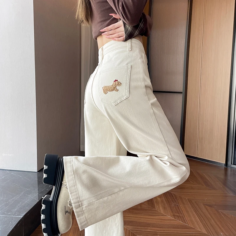 高腰阔腿牛仔裤女款爆款2025新款正品宽松高腰显瘦不贴腿喇叭裤子