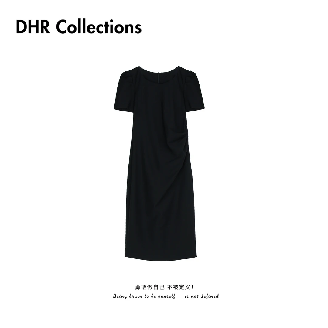 豆豆6【短袖小黑裙】 秋季时尚百搭显瘦日常通勤连衣裙-D88516