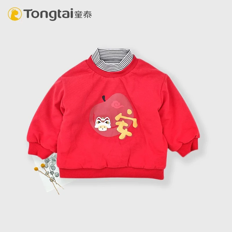 Tongtai/童泰莫代尔棉加棉半高领加厚100克棉拜年服大红平安卫衣