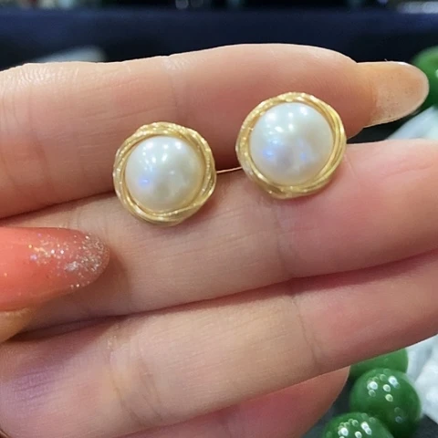 淡水珍珠耳饰银S925镶嵌