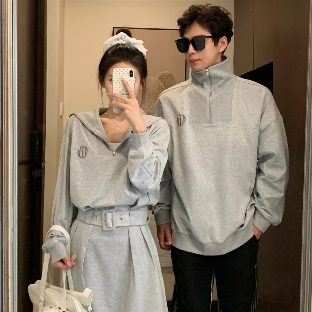 情侣装秋季美式百搭设计感卫衣连衣裙宽松休闲男上衣潮