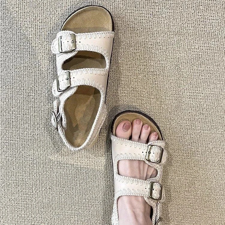 勃肯凉鞋女款2025夏季新款厚底皮带扣休闲露趾外穿沙滩罗马凉鞋女