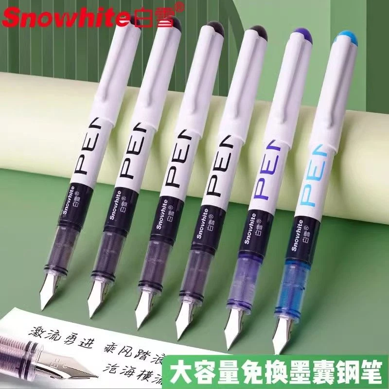 白雪直液式钢笔免换墨囊大容量小学生三年级练字书法EF黑墨蓝彩色