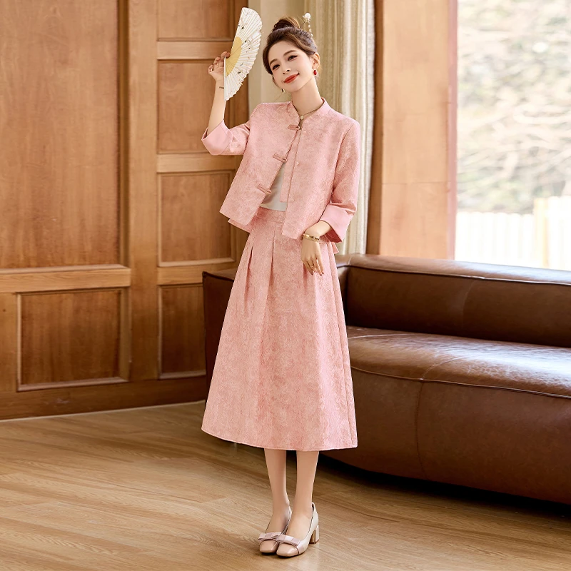 欧若风新中式短外套连衣裙两件套春秋阔太太时髦女装禅意仙气飘飘