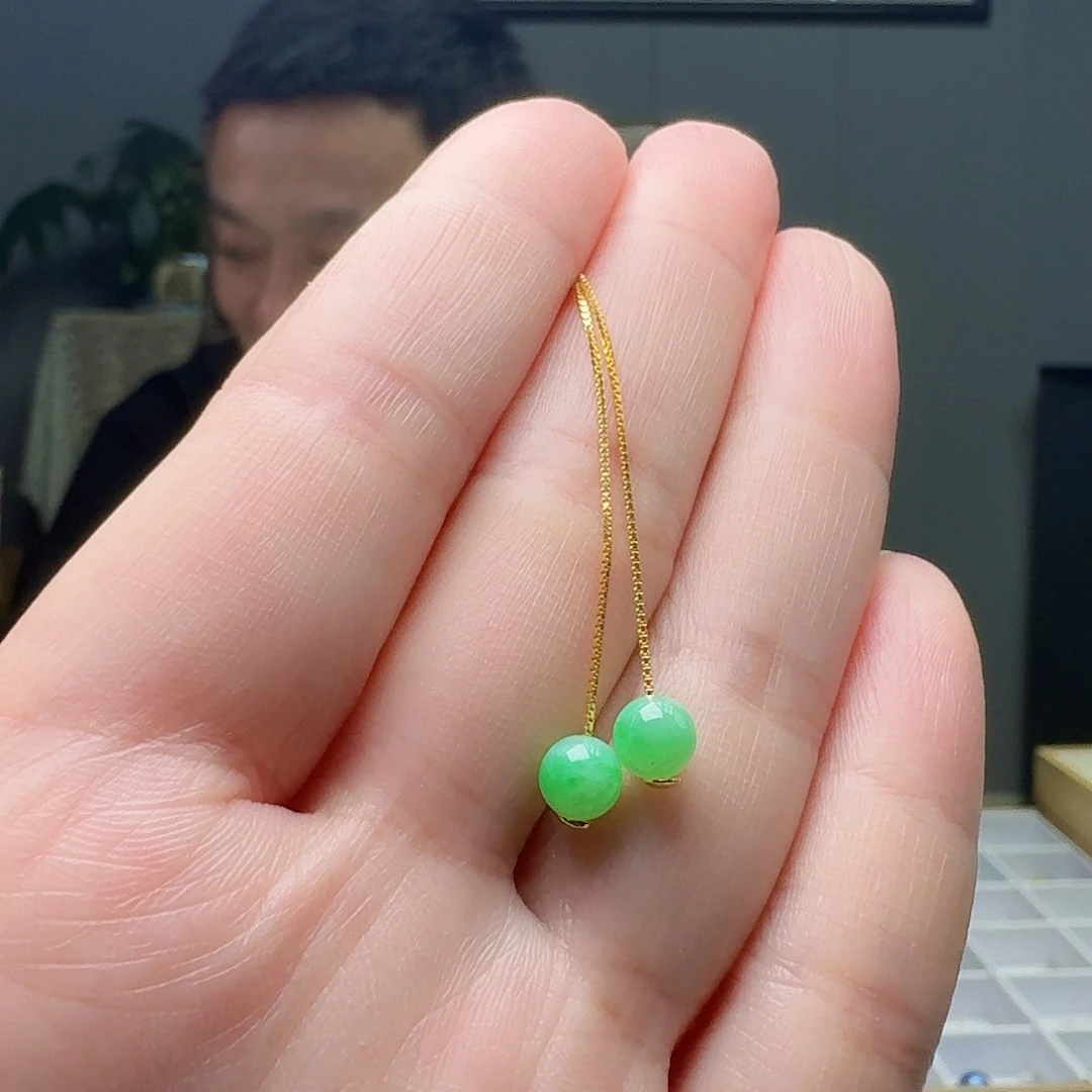 翡翠银S925镶嵌耳饰天然