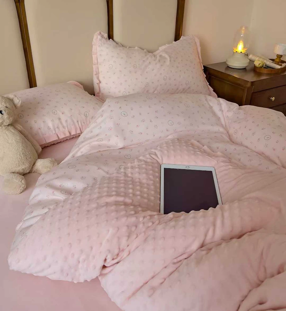 花边款棉加绒A版母婴双层纱B版婴儿宝宝绒四件套美拉德床上用品m2