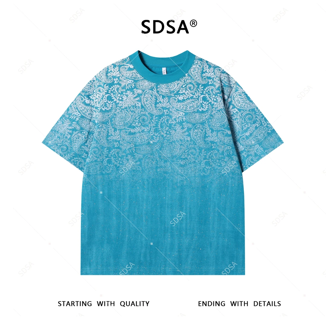 夏季高级感新款男士美式撞色满天星抽象羽毛印花设计短袖T恤百搭