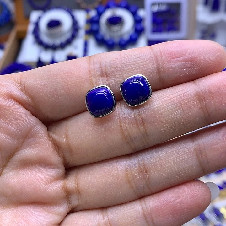 随***缘青金石银S925镶嵌耳钉